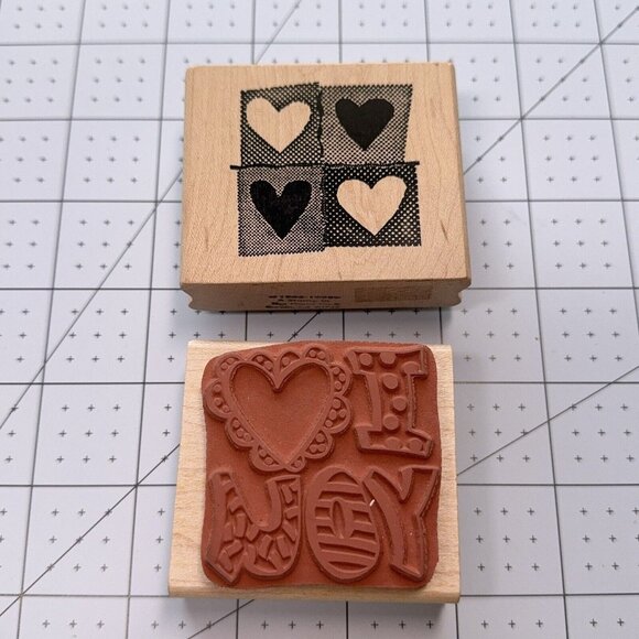 Lot of 2 Hearts Love Rubber Stamp I Heart You Message Box of Hearts Shadow Craft - Picture 1 of 4